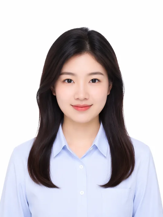White background female ID photo for passport